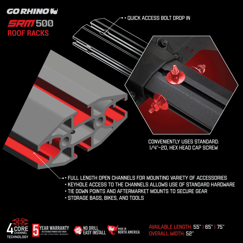 Go Rhino SRM500 Tri-Rail Kit (For 65in. Long Rack) - Tex. Blk (Rails ONLY - Req. Platform)