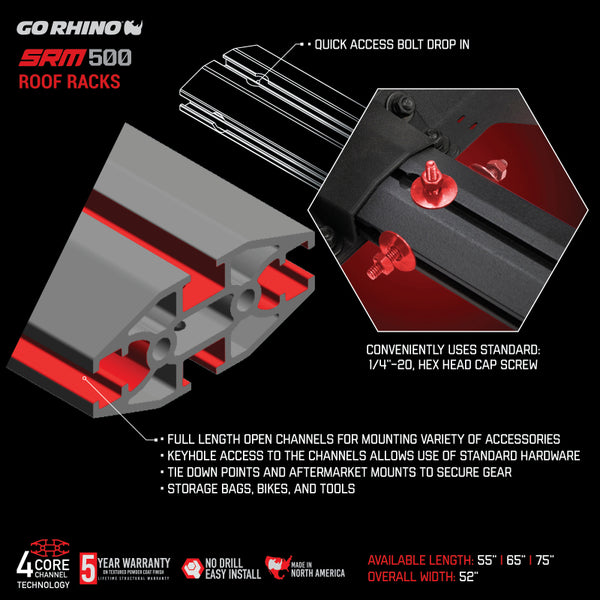 Go Rhino SRM500 Dual Rail Kit (For 75in. Long Rack) - Tex. Blk (Rails ONLY - Req. Platform)