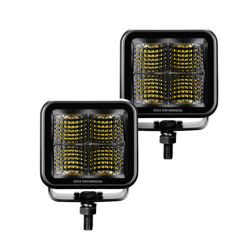 Go Rhino Xplor Blackout Series Cube LED Flood Light Kit (Surface/Threaded Stud Mnt) 2x2 - Blk (Pair)