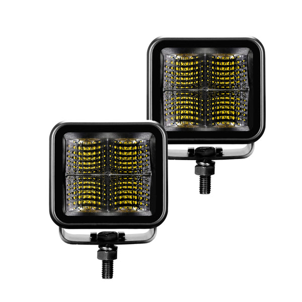 Go Rhino Xplor Blackout Series Cube LED Flood Light Kit (Surface/Threaded Stud Mnt) 2x2 - Blk (Pair)